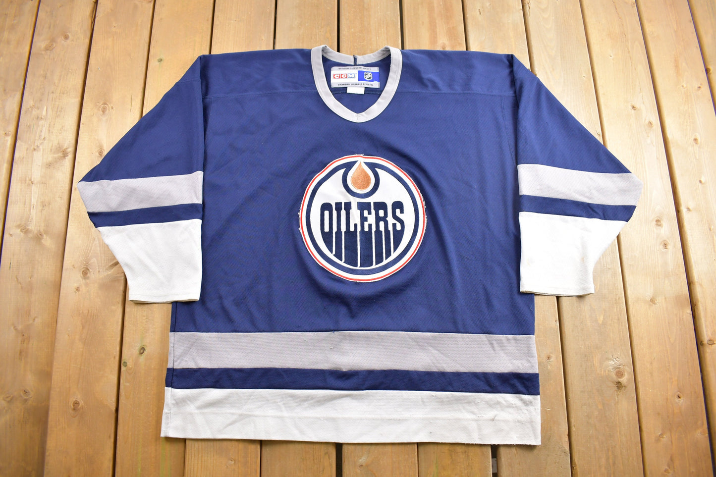 Vintage 1990s Edmonton Oilers NHL CCM Hockey Jersey / Sportswear / Embroidered / Athleisure / Made In Canada / Streetwear / Blank Jersey