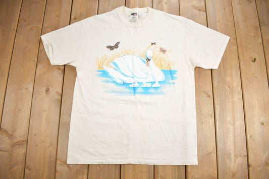 Vintage 1990s Swan Graphic T-Shirt / Single Stitch / Streetwear / Nature T Shirt / Outdoorsman