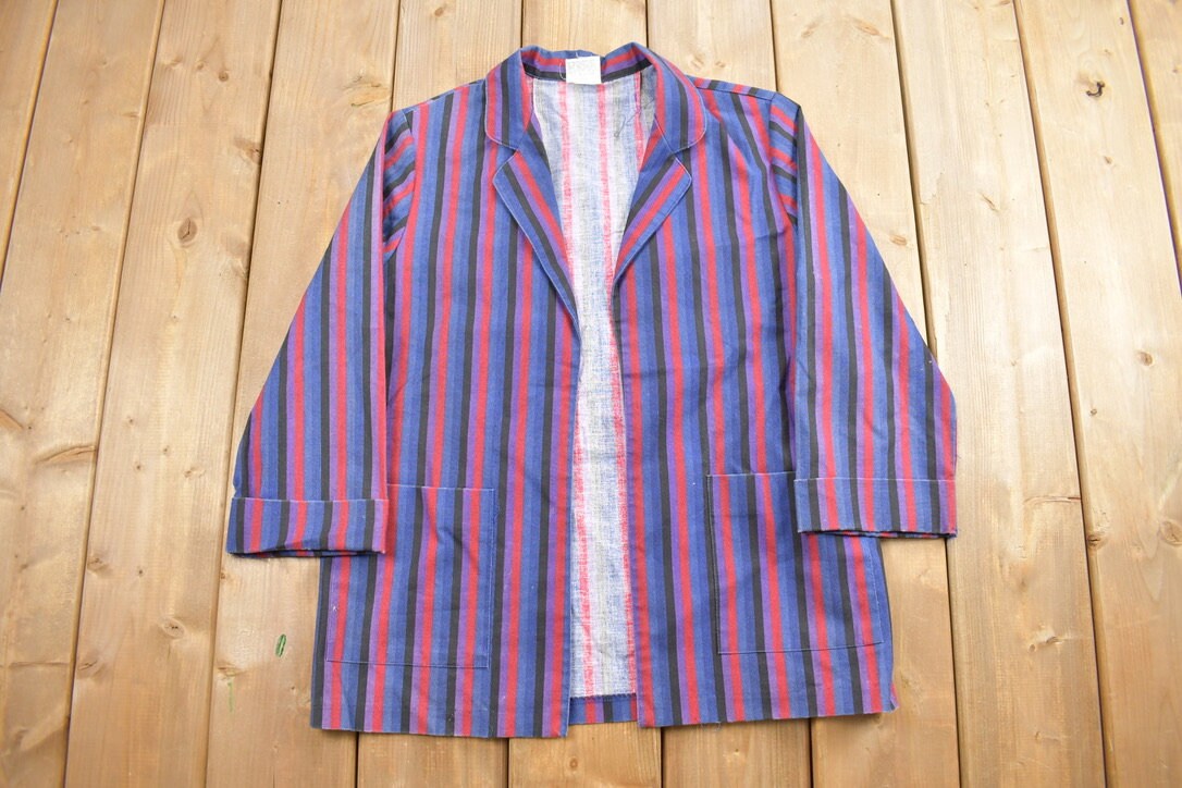 Vintage 1990s Cotton Bay Striped Lightweight Blazer / Pyjama / Retro Style / Striped Blazer / 90s Blazer / Pyjama Shirt