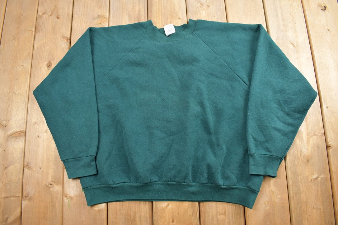 Vintage 1990s Fruit Of The Loom Blank Crewneck Sweatshirt / 90s Crewneck / Essential / Streetwear / 90s Green Blank