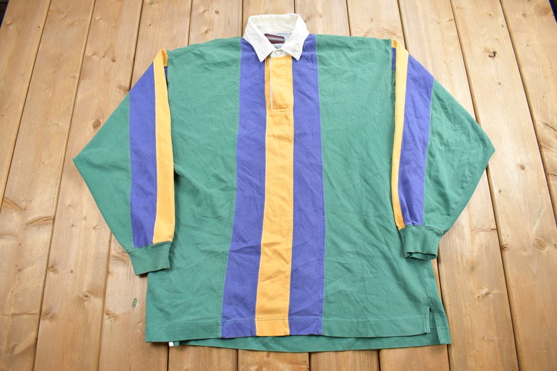 Vintage 1990s Kenneth Stevens Striped Rugby Sweatshirt / 90s Rugby / Streetwear / Rugby Shirt / Size Large /