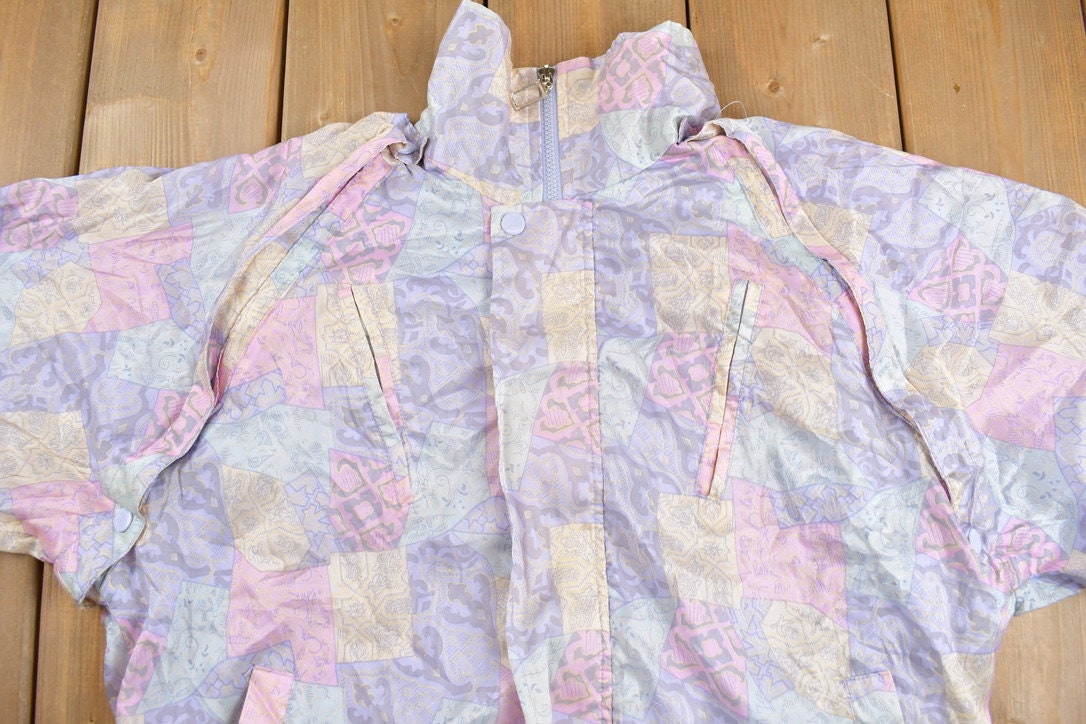 Vintage 1980s Great Cavalier Abstract Windbreaker Jacket / Removable Sleeves / Pastel / Spring Summer Sportswear / Streetwear / Athleisure