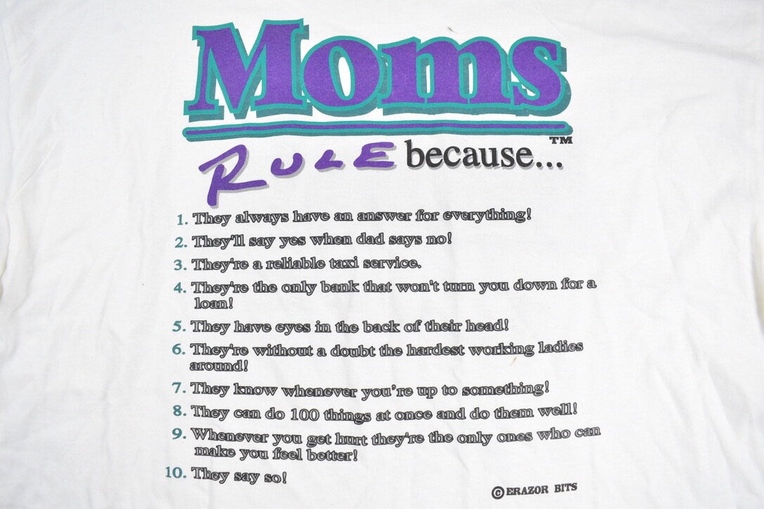 Vintage 1990s Moms Rule Graphic T Shirt / Vintage T Shirt / Streetwear / Graphic Tee / Single Stitch / Gildan Heavy Weight