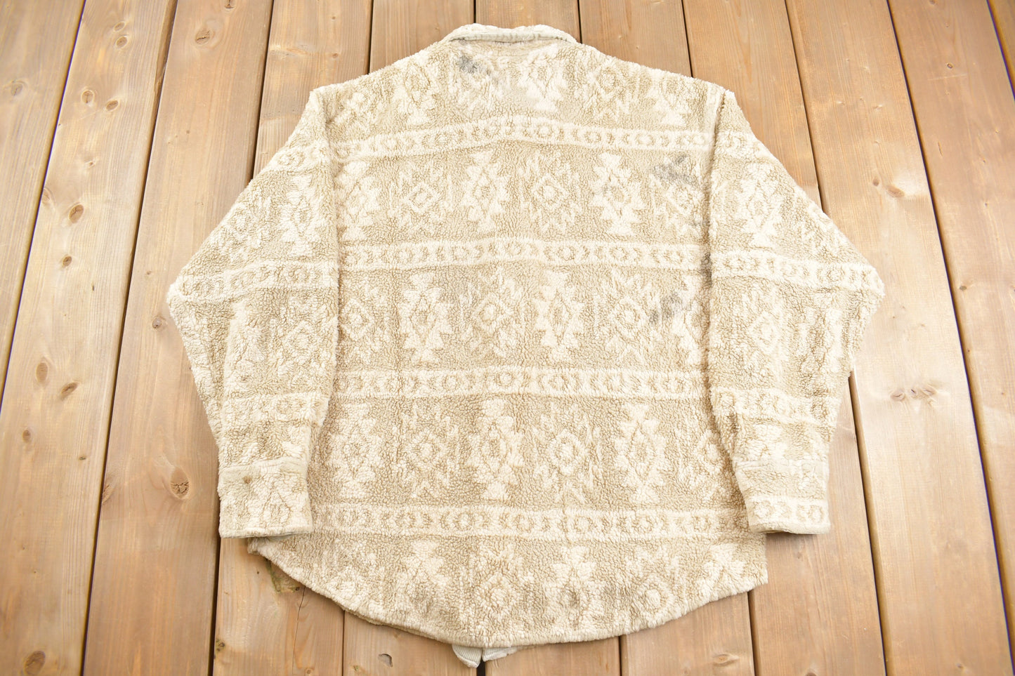 Vintage 1990s True Grit Aztec Fleece Sweater / Women's Sweater / Fleece Button Up / 90s Fleece / Beige Fleece