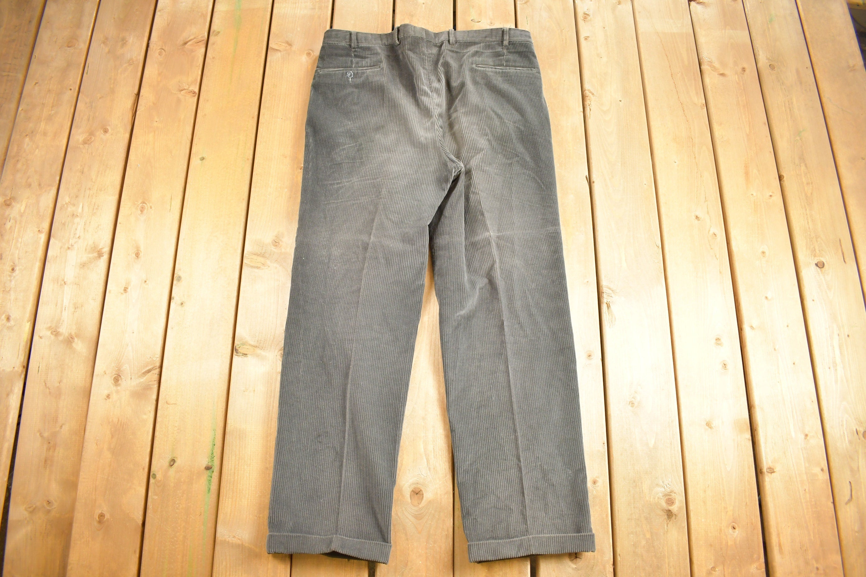 Vintage 1970s Keithsport By Keithmoor Grey Corduroy Pleated Trousers Size 38 x 31
