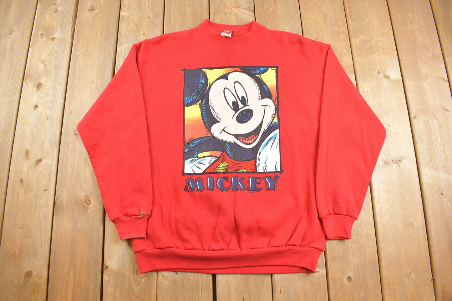 Vintage 1990s Mickey Mouse Crewneck Sweatshirt / 90s Crewneck / Made in USA / Big Print Graphic Crewneck / Streetwear / 90s Mickey Mouse