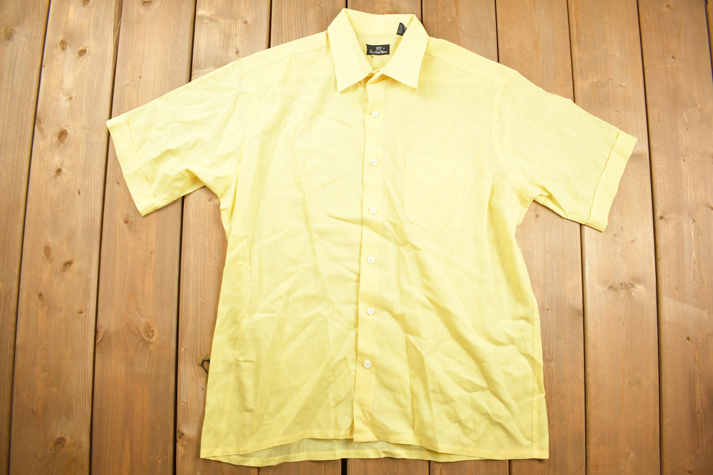 Vintage 1980s Blank Yellow Button Up Shirt / 80s Button Up / True Vintage / Blank Shirt