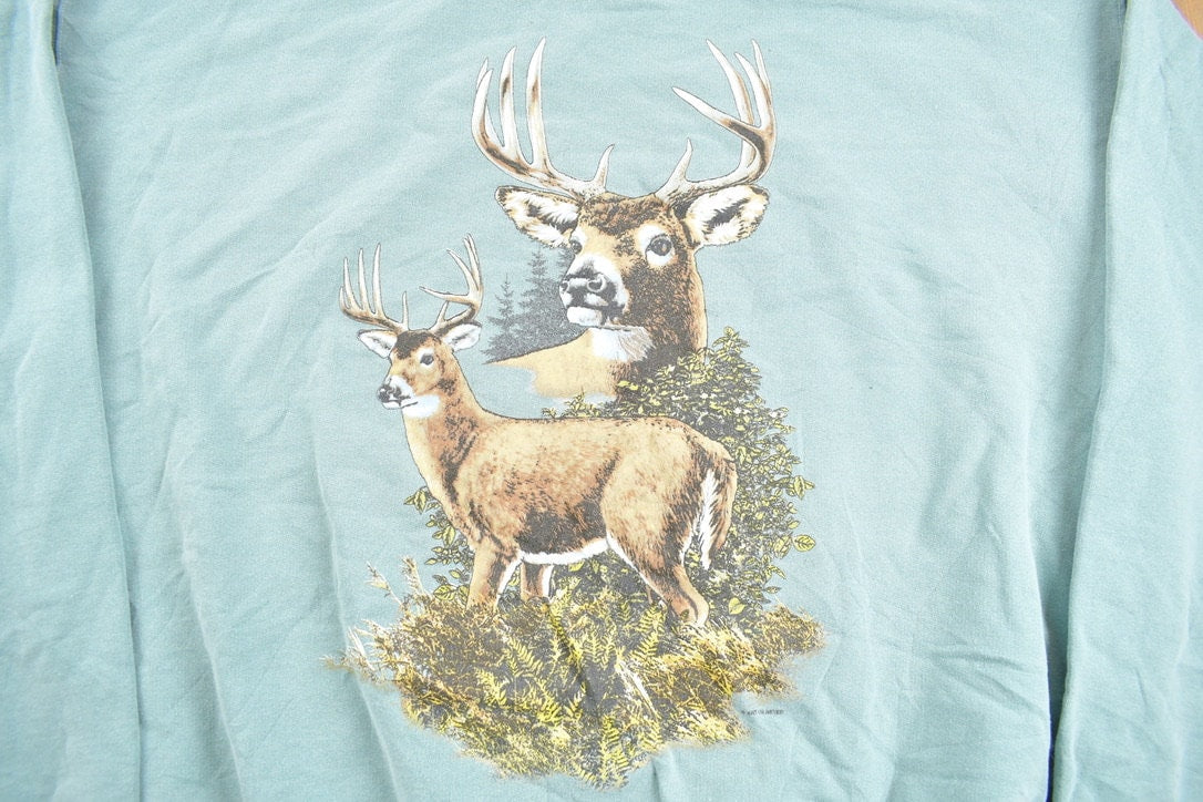 Vintage 1990s Deer Theme Crewneck Sweater / Souvenir / Vintage Sweatshirt / Outdoorsman / Wilderness Sweatshirt / Michigans Upper Peninsula