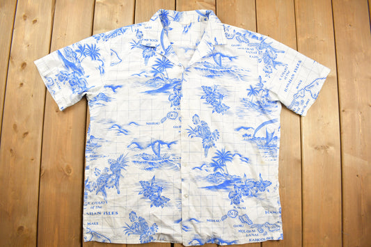 Vintage 1980s Hawaiian Button Up Shirt / Floral Print / Beachwear / Casual Wear / Resort Wear / Made in Hawaii / All Over Print