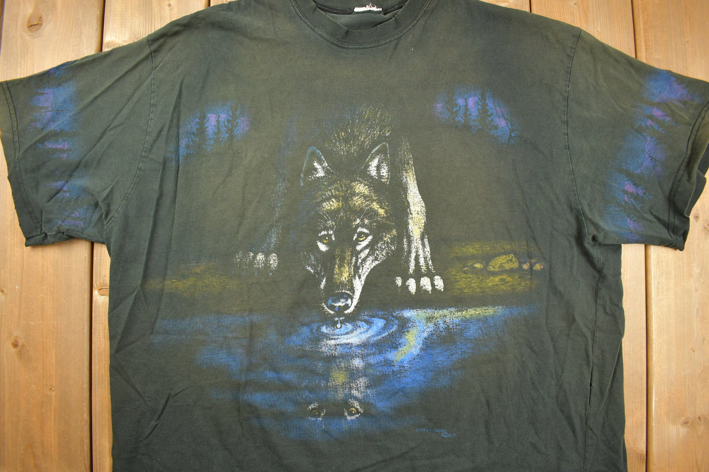 Vintage 1990s Wolf Theme All Over Print Graphic T-Shirt / Made In USA / Art Unlimited / Streetwear / Nature T Shirt / Outdoorsman