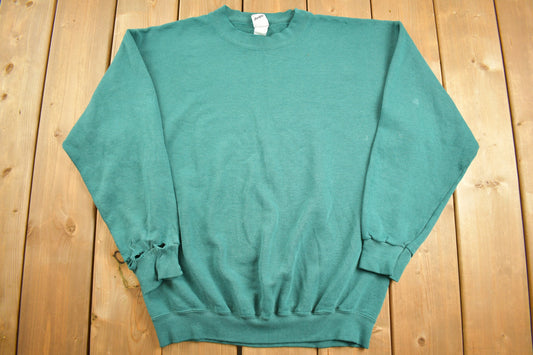 Vintage 1990s Green Franklin Sports Blank Crewneck Sweatshirt Size Medium / Distressed / 90s Crewneck / Essential / Streetwear / 90s Blank