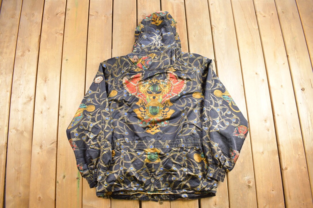 Vintage 1980s Emmegi All Over Graphic Jacket / Streetwear / All Over Print / Equestrian / Royal / Gems