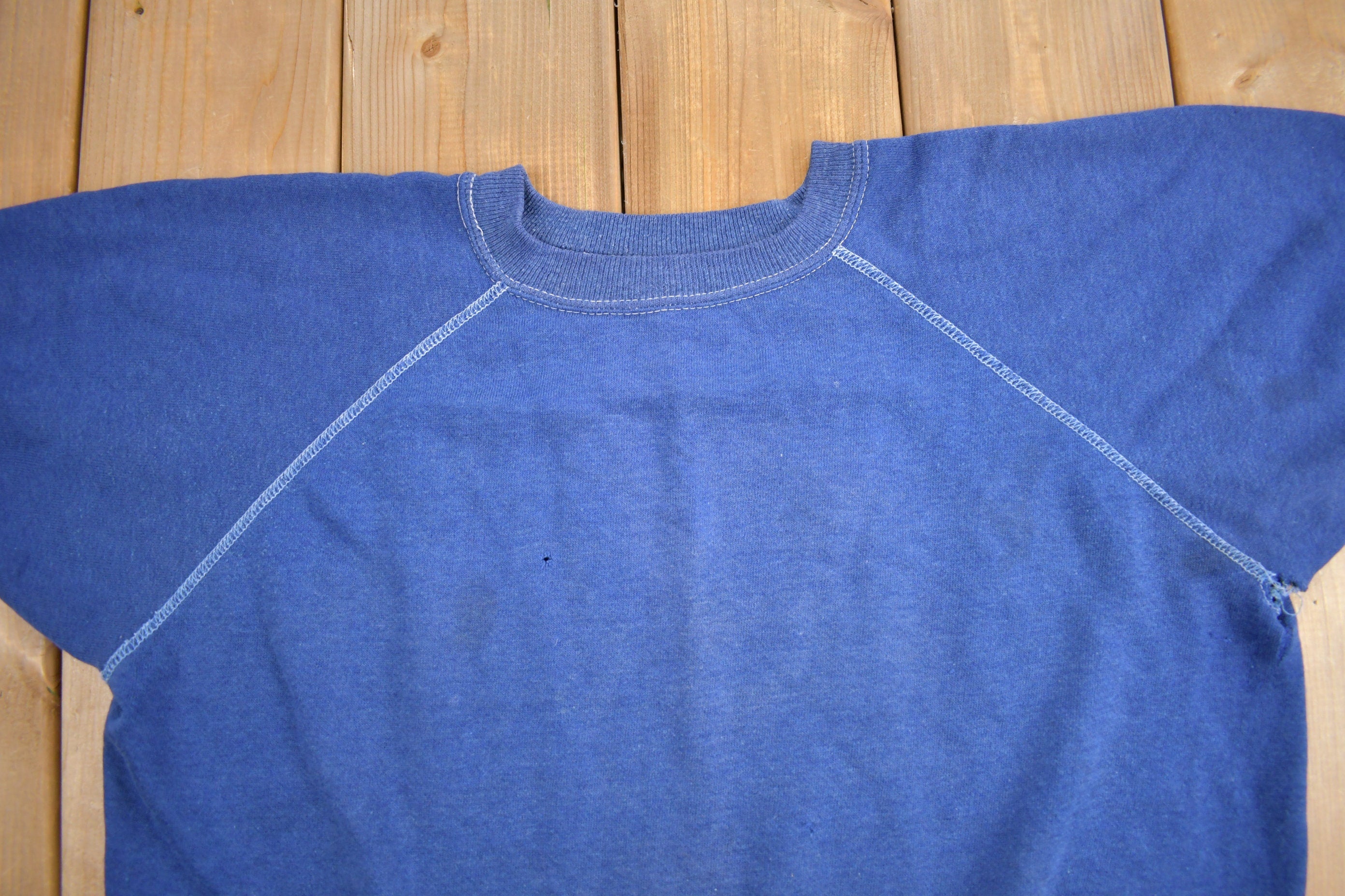 Vintage 1960s Blank Blue Short Sleeve Raglan Sweatshirt