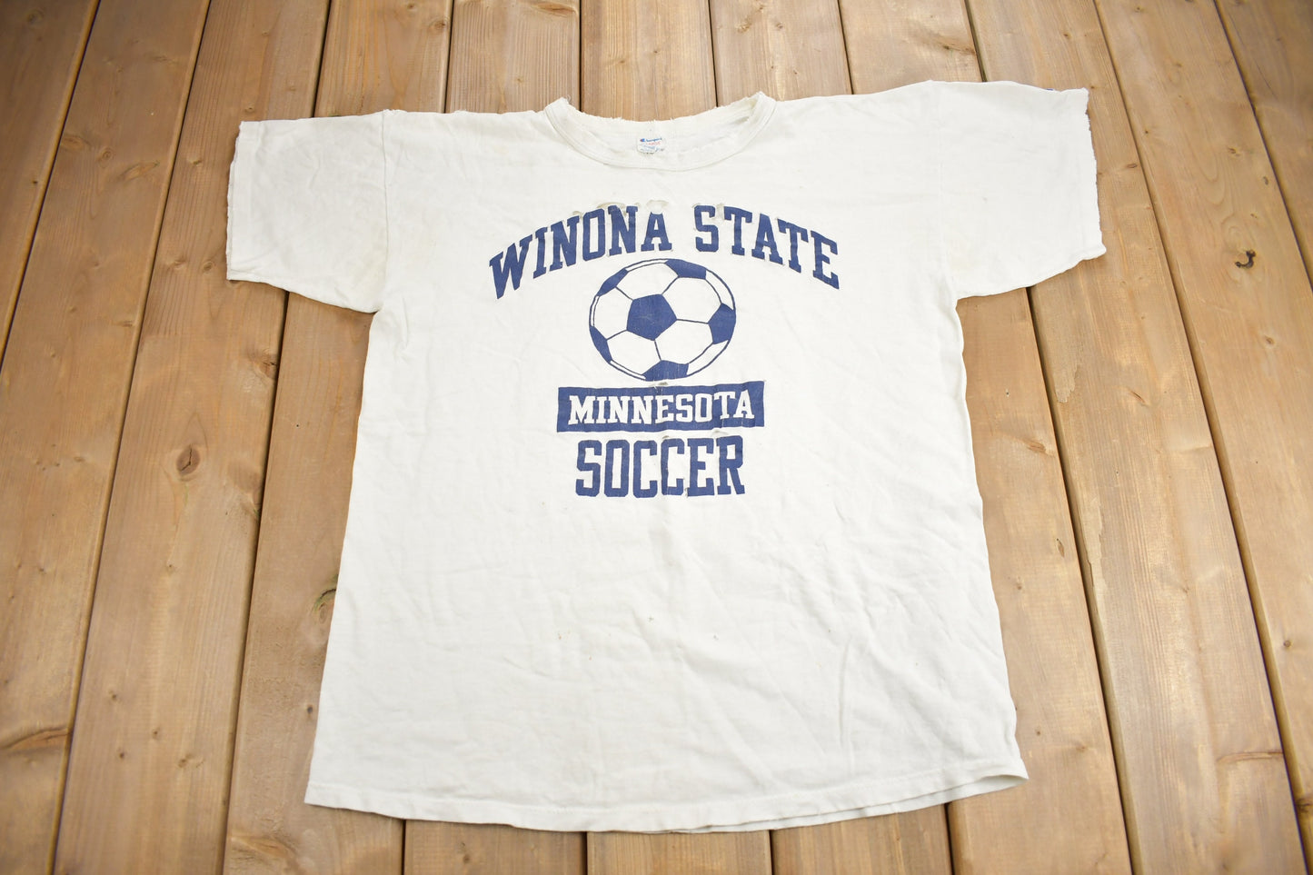 Vintage 1980s Winona State Soccer Collegiate Champion T-Shirt / Vintage Champion / Single Stitch / Americana / Made In USA