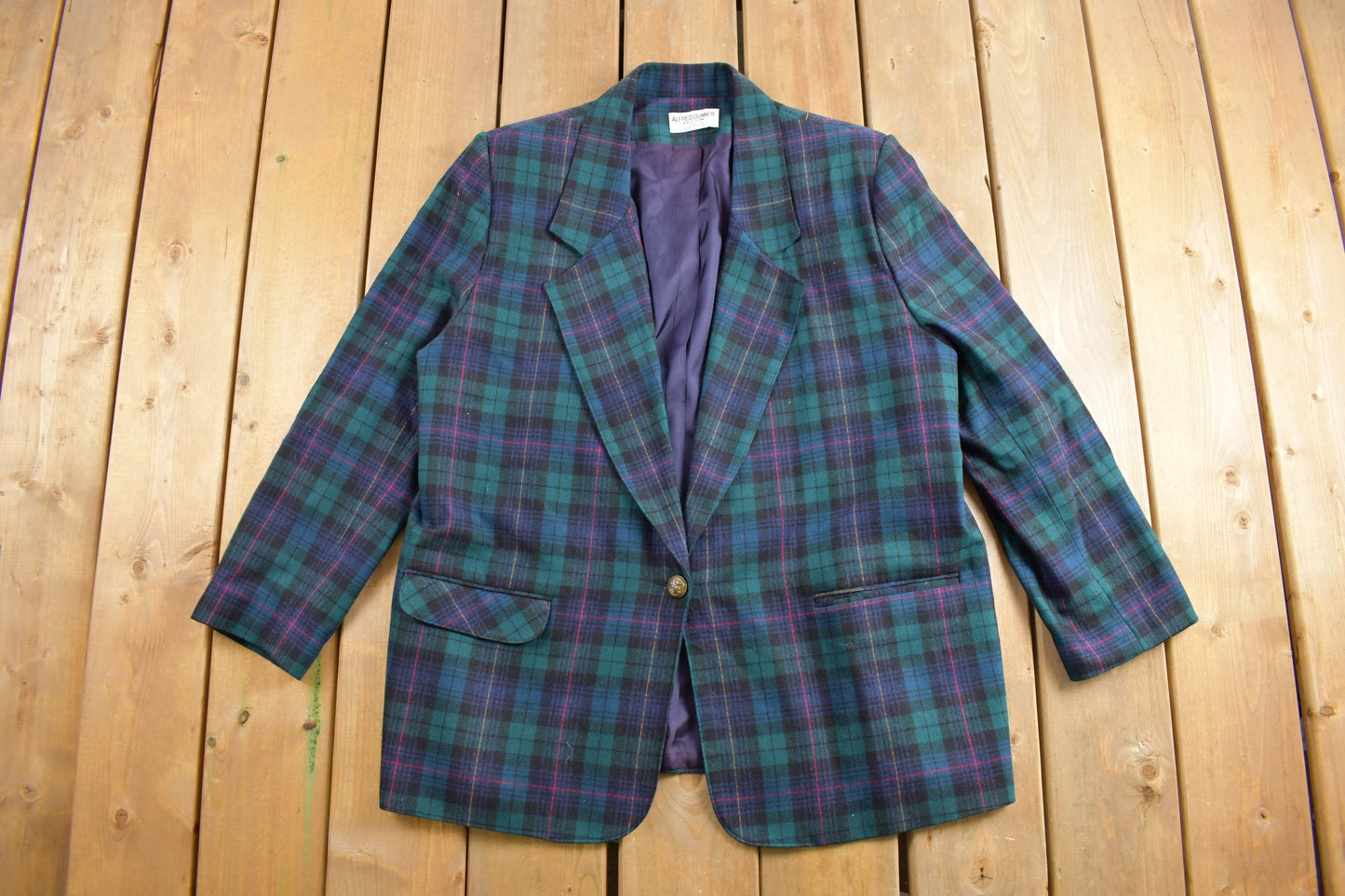 Vintage 1990s Alfred Dunner Plaid Blazer Jacket / Sport Coat  / Vintage 90s Blazer / Suit Jacket / Spring Jacket / Wool Blazer