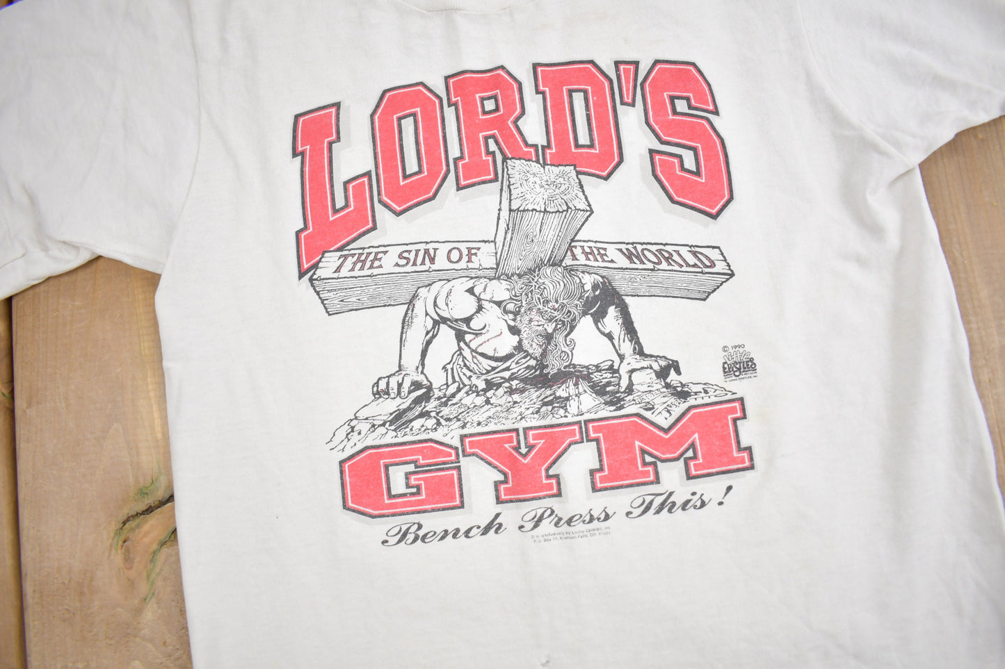 Vintage 1990 Lord's Gym Graphic Living Epistles Youth T-Shirt / Jesus Tee / 90s Streetwear / Bench Press This / Christian / Made In USA