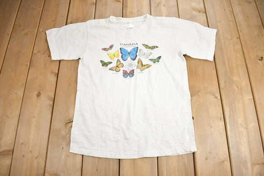 Vintage 1990s Panama Butterflies Graphic Souvenir T Shirt / Vintage Butterfly / Vacation Tee / Travel T Shirt