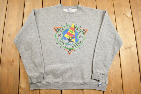 Vintage 1987 Russell Athletics Windsurfing Grand Prix Roots Canada Crewneck Sweatshirt / 90s Crewneck / Souvenir / Streetwear / Made In USA