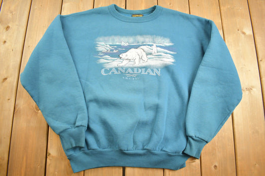 Vintage 1990s Canadian Marshlands Arctic Polar Bear Crewneck Sweater / Embroidered / Vintage Sweatshirt / Outdoorsman / Made In Canada