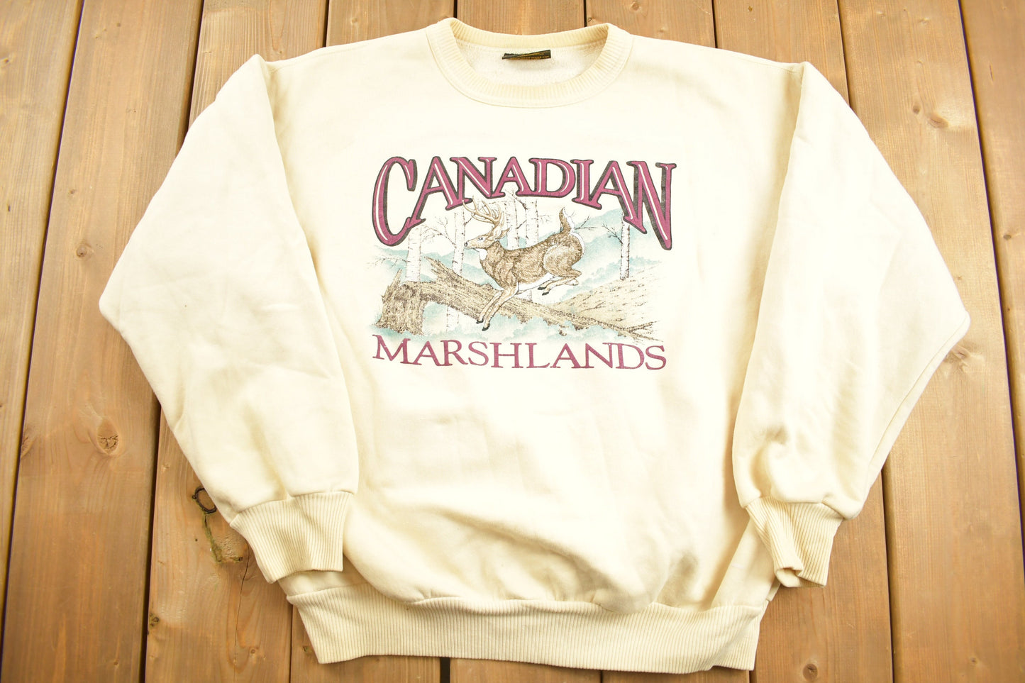 Vintage 1990s Canadian Marshlands Deer Crewneck Sweater / Embroidered / Vintage Sweatshirt / Outdoorsman / Wilderness / Made In Canada