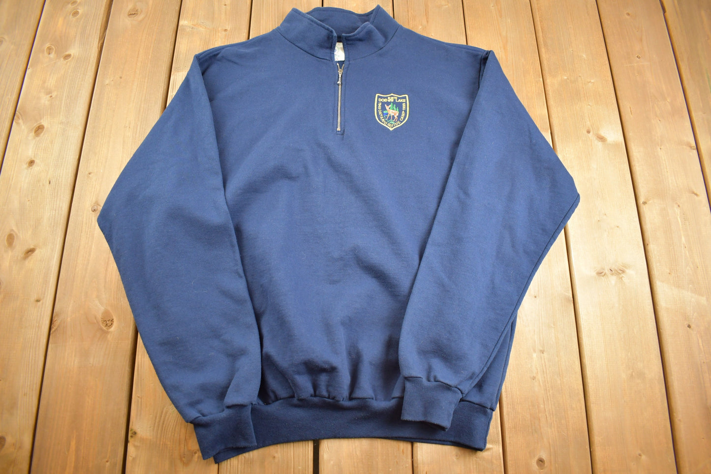 Vintage 1999 Doe Lake 50th Ontario Guide Camp Quarter Zip Sweatshirt / 90s Crewneck / Souvenir Sweater / Made In Canada / Travel Vacation