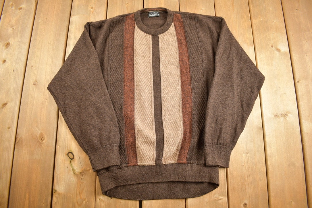 Vintage 1990s Brown Knitted Crewneck Sweater / Vintage 90s Knit Sweater / All Over Pattern / Sweatshirt / Cooper Sweater / Made In Canada /