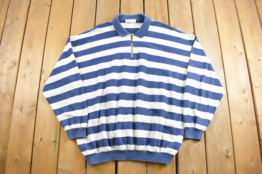 Vintage 1990s North Country Striped Rugby Sweatshirt / Quarter Zip / 90s Rugby / Streetwear / Rugby Shirt / Size XL /