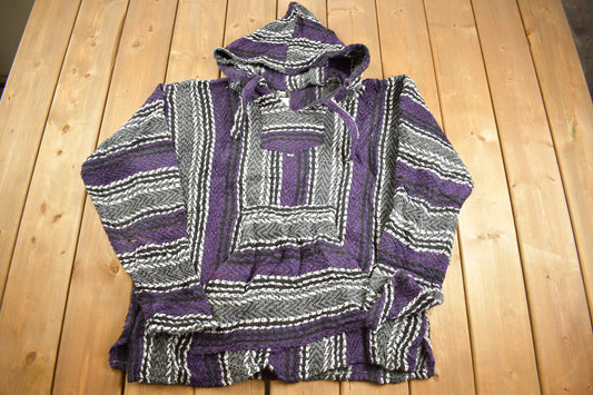 Vintage 1990s Öland Outdoors Purple Rasta Blanket Knit Hoodie / 90s Hoodie / Vintage Sweater / 90s / Drug Rug / Color Block / Baja / Size L