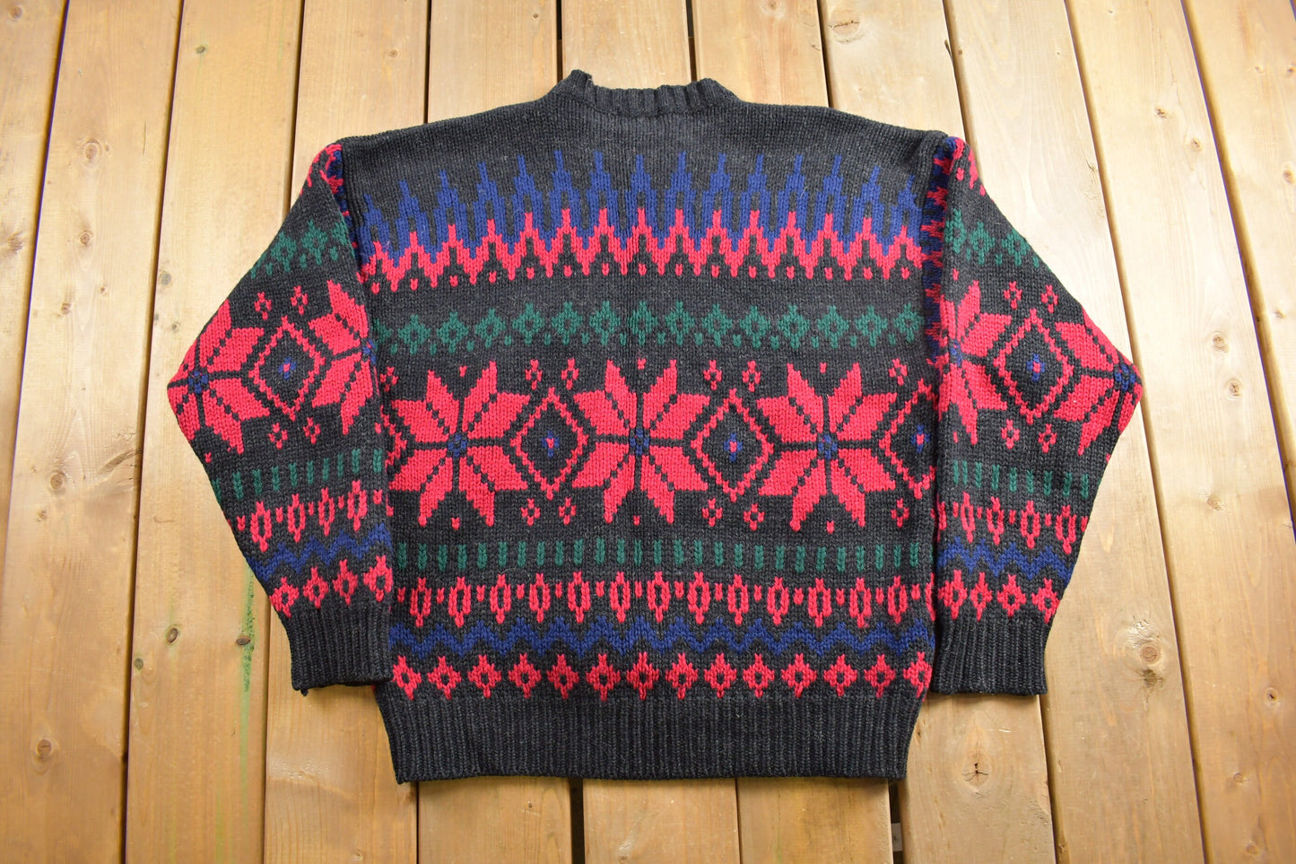 Vintage 1980s Gap Knitted Sweater / Vintage 80s Crewneck / Pattern Sweater / Outdoor / Hand Knit / Pullover Sweatshirt / 90s Gap Knitwear