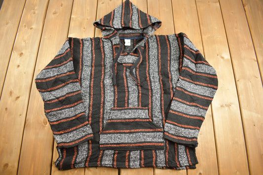 Vintage 1990s Sandy Rasta Blanket Knit Hoodie / 90s Hoodie / Vintage Sweater / 90s / Drug Rug / Color Block / Baja / Size Medium