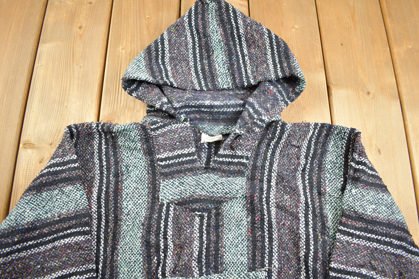 Vintage 1990s Echo Naturals Rasta Blanket Knit Hoodie / 90s Hoodie / Vintage Sweater / Drug Rug / 100% Recycled Fibers / Baja / Size Small