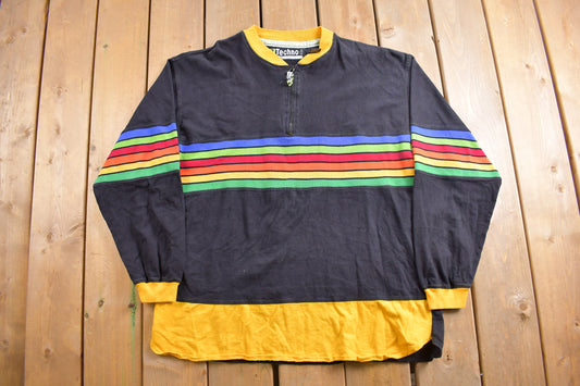 Vintage 1990s BTB Techno Wear Color Block Sweatshirt / Rainbow / 90s Sweater / Quarter Zip