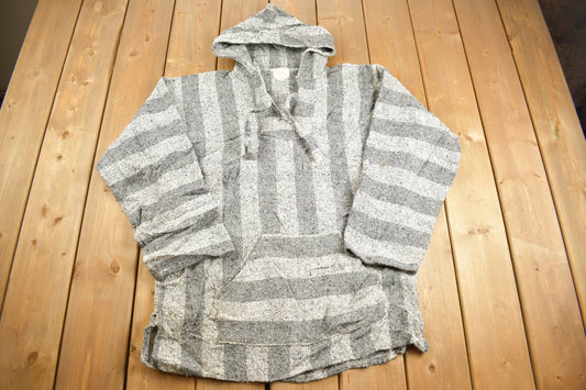 Vintage 1990s Grey Rasta Blanket Knit Hoodie / 90s Hoodie / Vintage Sweater / 90s / Drug Rug / Color Block / Baja / Size Medium /