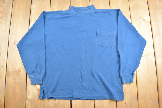 Vintage 1990s The Mens Store Blank Mock Neck Sweatshirt / 90s Crewneck / BLue / Athleisure / Streetwear / 90s Blank