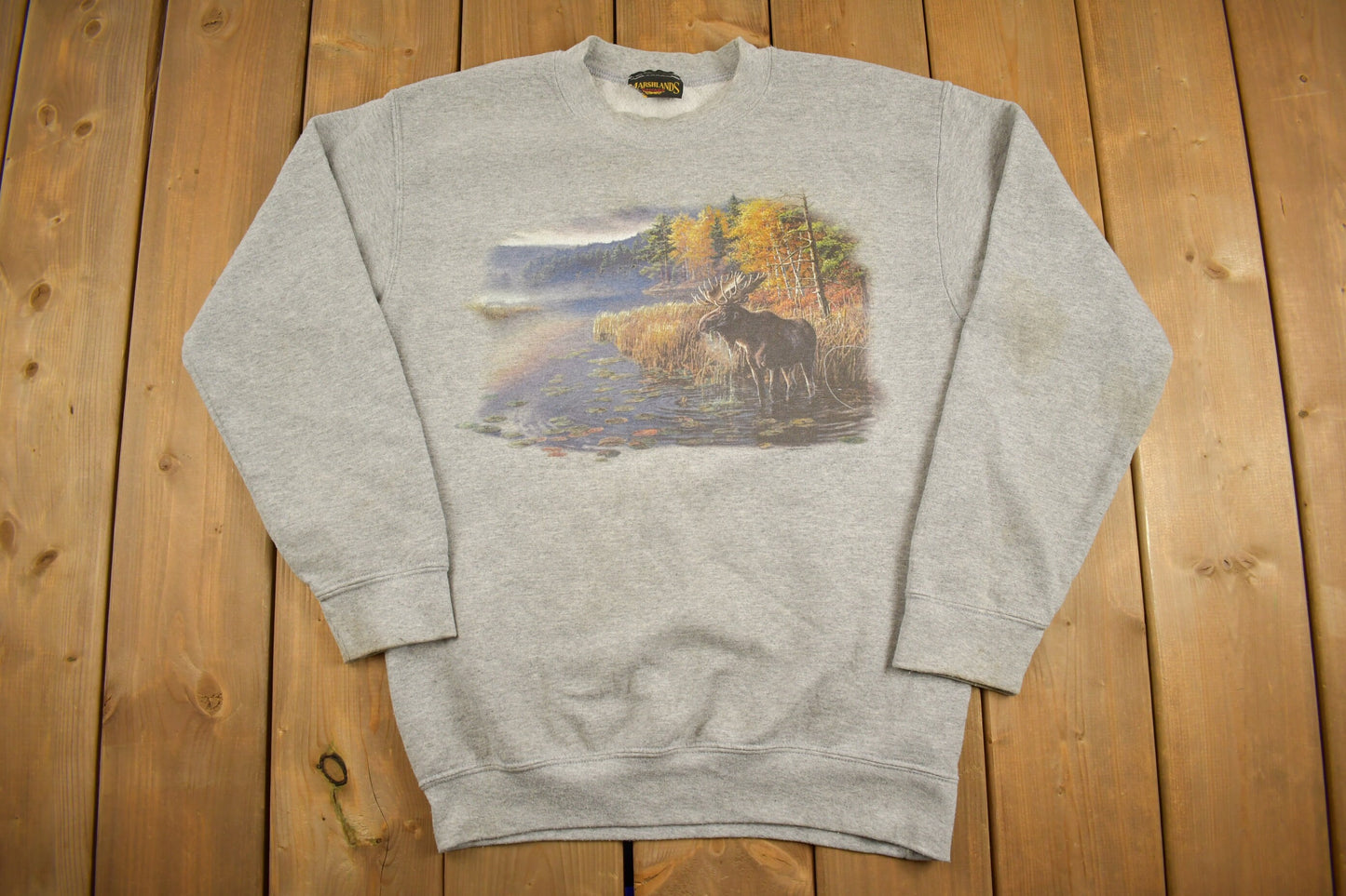 Vintage 1990s Wilderness Moose Grey Sweatshirt / Souvenir / Vintage Sweatshirt / Outdoorsman / Hunting / Deer / Adventure / Heather Grey