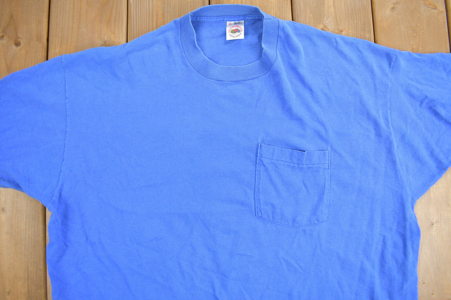 Vintage 1990s Blue Fruit of the Loom Blank Pocket T-Shirt / Streetwear / Retro Style / Single Stitch / Made In USA / 90s Basic Tee