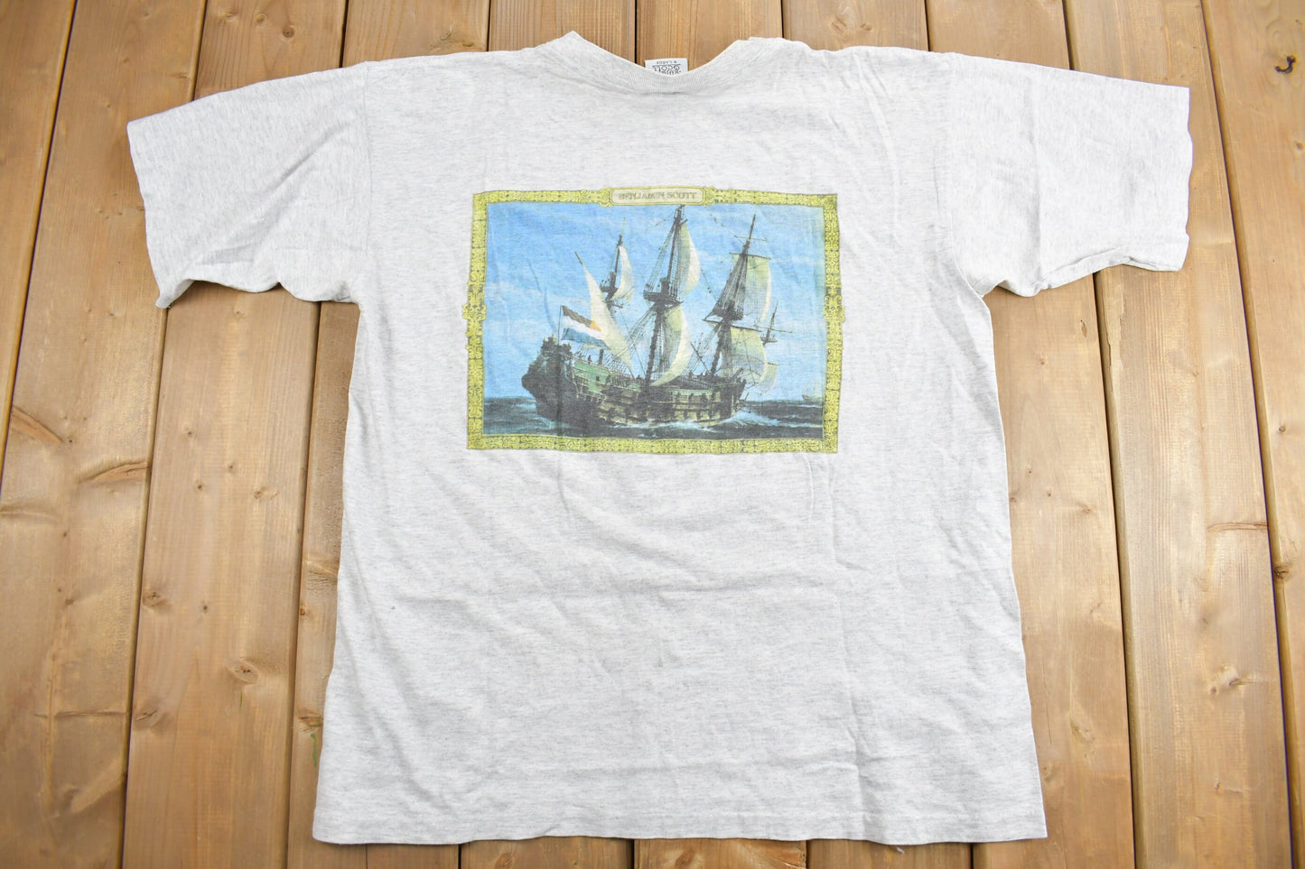 Vintage 1990s International Benjamin Scott Boat Painting Graphic Print T-Shirt / Streetwear / Retro Style / 90s Graphic T / Single Stitch /