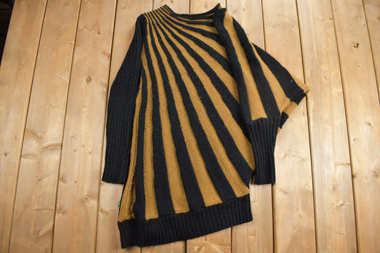 Vintage 1990s Miovento Asymetrical Striped Knit Crewneck Sweater Dress / Vintage 90s Crewneck / All Over Pattern / Colorful Sweatshirt /