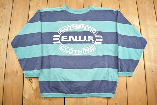 Vintage 1990s Enuf Internationale Graphic Crewneck Sweatshirt / 90s Crewneck / Made In Canada / Striped Crewneck / Streetwear