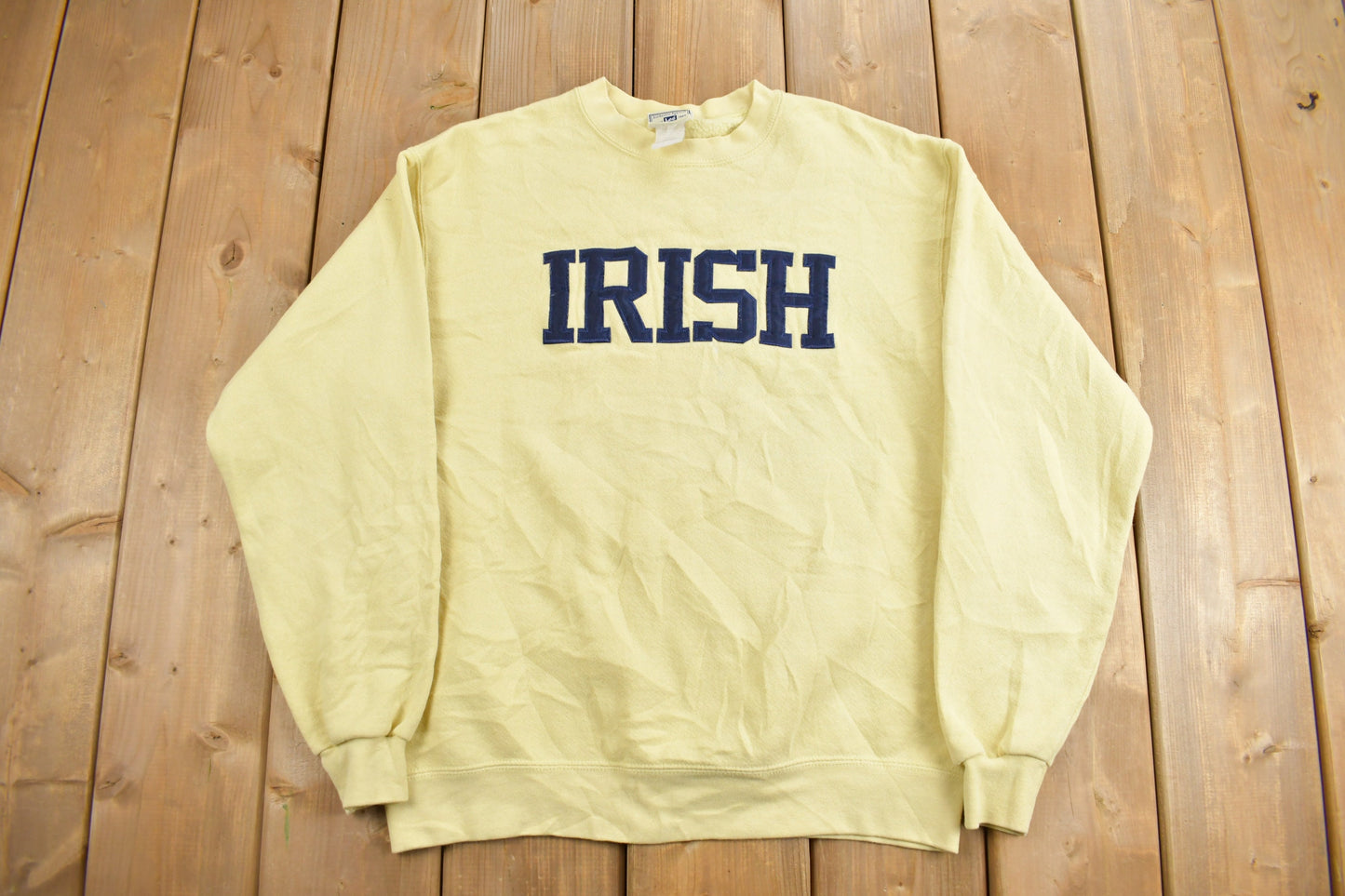 Vintage 1990s Yellow Irish Lee Crewneck Sweatshirt / 90s Crewneck / Made In USA / Streetwear / Embroidered / Lee Heavy Weight