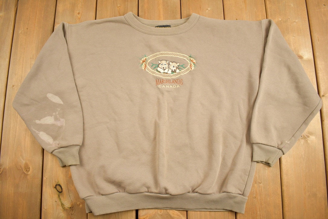 Vintage 1990s Marshlands Canada Dog Sweatshirt / Embroidered / Vintage Sweatshirt / Outdoorsman / Wilderness Sweatshirt / Made In Canada