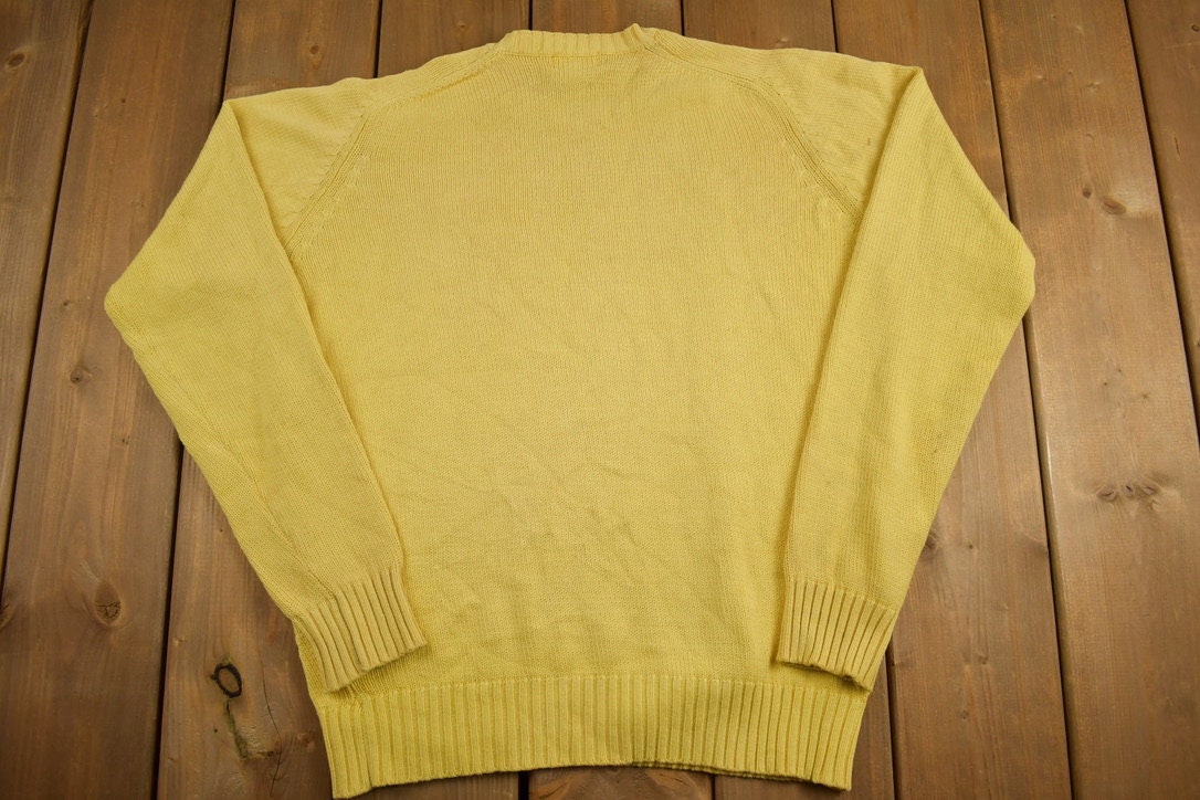 Vintage 1990s Claybrooke Yellow Knit Crewneck Sweater / Vintage 90s Crewneck / Knit Sweater / Streetwear / Blank Sweater