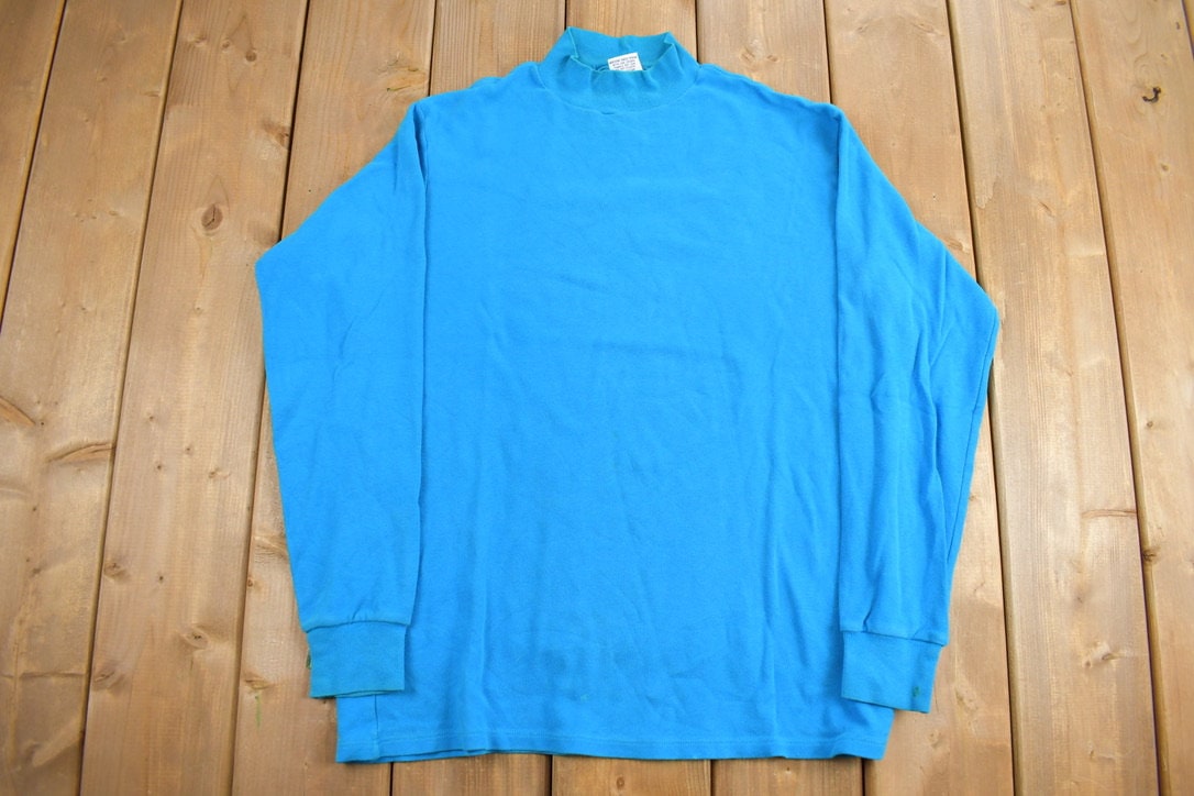 Vintage 1990s Blank Blue Mockneck Sweatshirt / 90s Crewneck / Made In USA / Essential / Streetwear / 90s Blank / Duofold Sweatshirt /