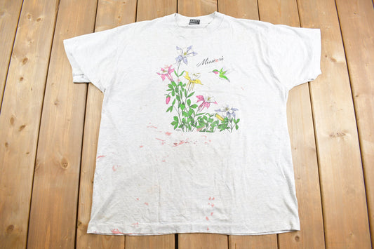 Vintage 1990s Missouri Floral Graphic Souvenir T Shirt / Streetwear / Made In USA / Vacation Tee / Travel T Shirt