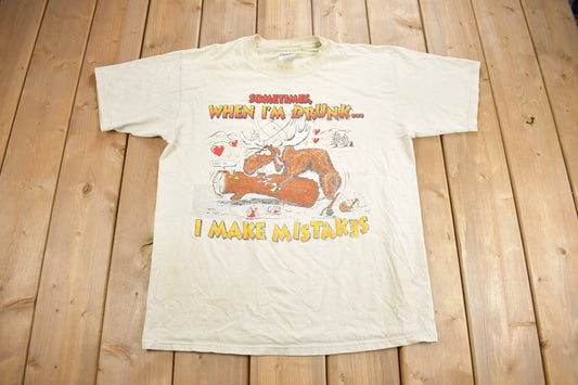 Vintage 1990s Drunk Moose Funny Graphic T Shirt / Vintage T Shirt / Streetwear / Graphic Tee / Drunk Mistakes