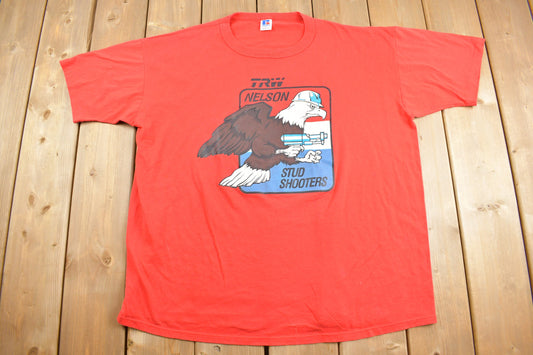 Vintage 1990s Nelson Stud Shooters Eagle Graphic T-Shirt / Streetwear / Retro Style / Single Stitch / Made In USA / 90s Graphic Tee