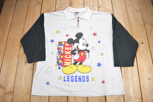 Vintage 1990s Mickey Legends Collared Long Sleeve Shirt / 90s Graphic Tee / Vintage Mickey Mouse / Made In USA / 90s Disney Tee