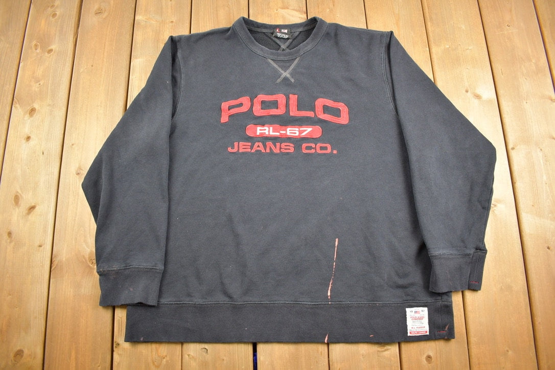 Vintage 1990s Polo Jeans Ralph Lauren Embroidered Spell Out Crewneck Sweatshirt / 90s Crewneck / Distressed / Streetwear / Vintage Polo