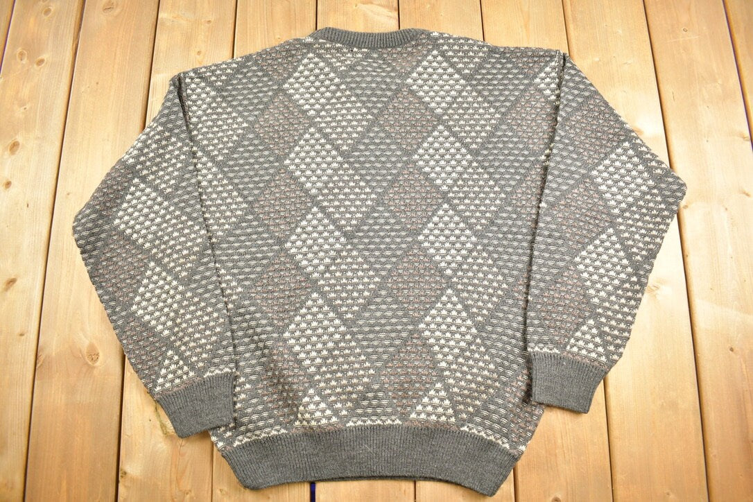 Vintage 1990s Jantzen Classics Knitted Crewneck Sweater / Vintage 90s Crewneck / All Over Pattern / Browns / Sweatshirt / Abstract Pattern