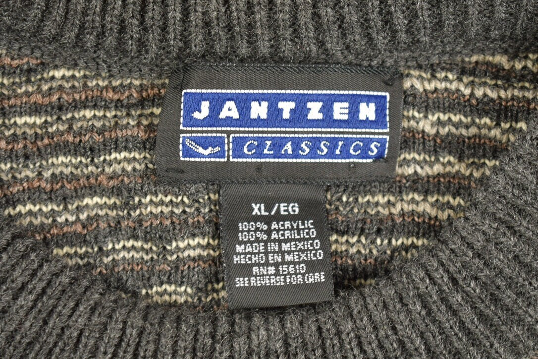 Vintage 1990s Jantzen Classics Knitted Crewneck Sweater / Vintage 90s Crewneck / All Over Pattern / Browns / Sweatshirt / Abstract Pattern